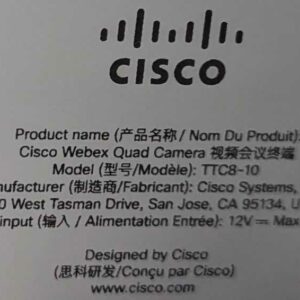 Système de visio conférence de marque CISCO modèle Cisco Webex Quad Camera TTC8-10 comprenant enceinte avec caméra intégrée et tablette. 3 unités. Vendu à l'unité avec faculté de réunion. Localisation : 1 ouest (1005, 1004, 1003) – Image 2