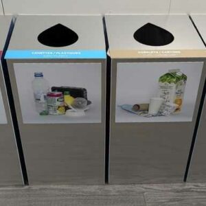 4 poubelles de tri sélectif de marque Naturen modèle Trinomad en aluminium, pliables, stockables à plat avec compartiments : papiers/ cannettes, plastiques / gobelets, cartons / autres déchets. 81 x 34,5 x 31 cm chaque. 30 unités. Vendu à l'unité avec faculté de réunion. Localisation : tous étages – Image 3