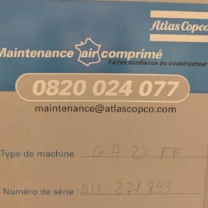 Compresseur d'air de marque ATLAS COPCO modèle GA22FF. 10 bar. Année 2002. Localisation : Canada rdc bas – Image 3