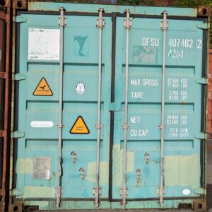 Container capacité 32,5 tonnes en acier laqué  bleu. 260 x 1220 x 245 cm. Ref 407 462. Localisation : 5 avenue du Canada, 91940 Les Ulis
