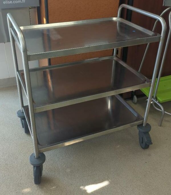 Chariot de service en inox alimentaire à 3 niveaux de marque Blanco. 95 x 80 x 50 cm (Belgrand 6e)