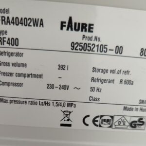 Réfrigérateur de marque Faure modèle RF400. Capacité 387 litres. 185 x 62 x 60 cm. (SS bat A) – Image 3