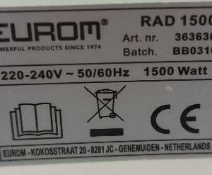 Radiateur bain d'huile sur roulettes de marque Eurom modèle Rad1500, 1500 watts. 8 unités. Vendu à l'unité avec faculté de réunion. (RDC bat A réserve) – Image 2