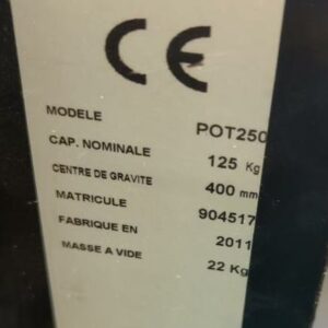 Gerbeur de marque Kleos modèle EB250D18, avec plateau et crochet. Hauteur de levée 1,80 mètre. (voir détails sur photos). (bat B) – Image 4