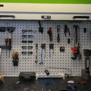 Etabli avec panneau range outils à rideau coulissant (vendu sans les outils). 180 x 200 x 72 cm. (bat B) – Image 2