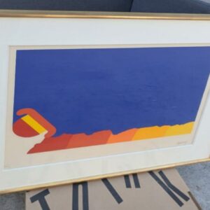 Per Arnoldi (né en 1941). Lithographie en couleur numérotée 5/70, signée en bas à droite. Dimensions à vue: 61 x 77 cm. Dimensions avec cadre en bois doré: 90 x 105 cm. Localisation: 10 rue du Ballon - 93160 Noisy-Le-Grand.