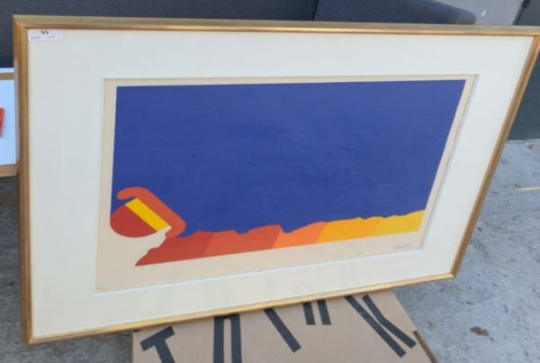 Per Arnoldi (né en 1941). Lithographie en couleur numérotée 5/70, signée en bas à droite. Dimensions à vue: 61 x 77 cm. Dimensions avec cadre en bois doré: 90 x 105 cm. Localisation: 10 rue du Ballon - 93160 Noisy-Le-Grand.