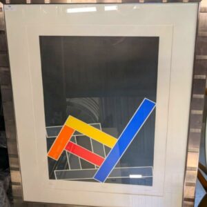 Per Arnoldi (né en 1941). Lithographie en couleur numérotée 3/250, signée en bas à droite. Dimensions à vue: 85 x 61 cm. Dimensions avec cadre en bois métallisé: 115 x 90 cm. Localisation: 10 rue du Ballon - 93160 Noisy-Le-Grand.
