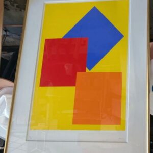 Per Arnoldi (né en 1941). Lithographie en couleur numérotée 61/190, signée en bas à droite. Dimensions à vue: 61 x 77 cm. Dimensions avec cadre en bois doré: 90 x 105 cm. Localisation: 10 rue du Ballon - 93160 Noisy-Le-Grand.
