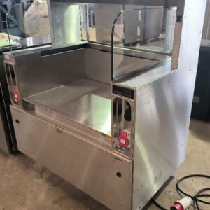 Station de Front cooking avec système de purification d'air, module de cuisson mobile à 2 éléments de marque Rieber modèle Varithek ACS 1100 D3 O3 en acier inoxydable. Dim : 130 x 110 x 72 cm. Localisation : 34 avenue du Général Patton 02880 Crouy