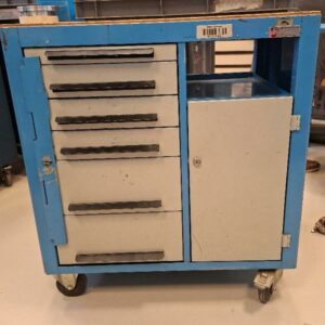 Servante d'atelier à 6 tiroirs et une porte en acier bleu et gris. 88 x 88 x 50 cm