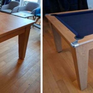 Billard américain convertible en table avec son couvercle en bois, et présentoir mural à 6 queues. 81 x 217 x 125 cm. Localisation: BLB, 3 rue de la Fossé aux Leux - 91700 Sainte Geneviève des Bois