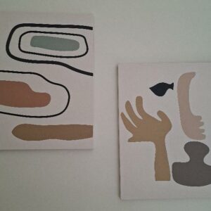 2 peintures sur toiles abstraites. 80 x 60 cm. Localisation: BLB, 3 rue de la Fossé aux Leux - 91700 Sainte Geneviève des Bois