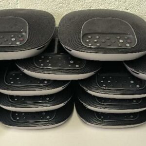 Lot de 17 hauts-parleurs pour système de visioconférence de marque Logitech modèle Group en vrac. Non testé. Localisation : 30 rue Beauregard 60440 Nanteuil-le-Haudouin
