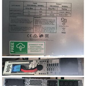 Onduleur professionnel de marque APC, modèle Smart-UPS SMT2200RMI2UC, 2 200 VA / 1 980 W, montage rack 2U, avec 8 sorties IEC C13, 1 sortie IEC C19 et SmartConnect. Non testé. Localisation : 30 rue Beauregard 60440 Nanteuil-le-Haudouin