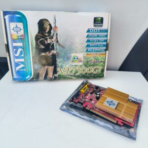 Carte graphique de marque MSI, modèle NX7300GT-TD256EH, équipée d’un processeur graphique NVIDIA GeForce 7300 GT et de 256 Mo de mémoire DDR2. Interface PCI Express x16. Sorties vidéo DVI et TV-Out. Non testé. Localisation : 30 rue Beauregard 60440 Nanteuil-le-Haudouin