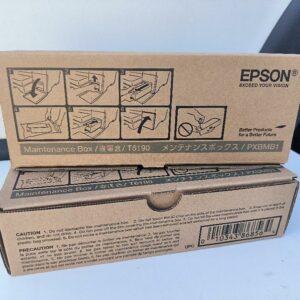 Kit de maintenance de marque EPSON, modèle T6190, destiné notamment aux imprimantes Stylus Pro 4900. Vendu dans son emballage d’origine. État neuf. 2 unités. Vendu à l'unité avec faculté de réunion. Localisation : 30 rue Beauregard 60440 Nanteuil-le-Haudouin