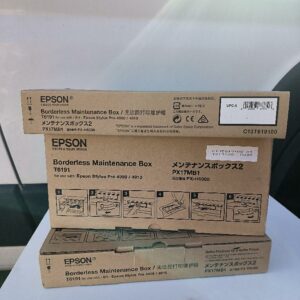 Boîtier de maintenance sans marge de marque EPSON, modèle T6191, référence C13T619100, pour imprimantes Epson Stylus Pro 4900 et 4910. Vendus dans leur emballage d’origine. État neuf. 3 unités. Vendu à l'unité avec faculté de réunion. Localisation : 30 rue Beauregard 60440 Nanteuil-le-Haudouin