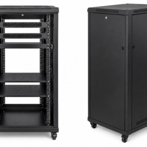 Baie informatique 19" au sol, avec montants rack, panneaux de brassage, étagères et câblage divers. Dim : 144 x 60 x 80 cm. Localisation : 30 rue Beauregard 60440 Nanteuil-le-Haudouin