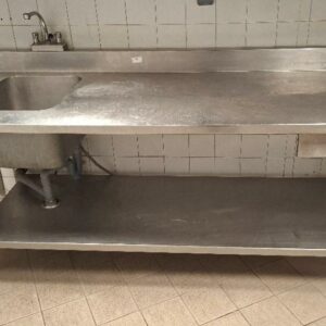 Plonge adossée 1 bac en inox alimentaire avec tiroir pour bac gastro. 102 x 203 x 75 cm. (manque 1 poignée robinet)