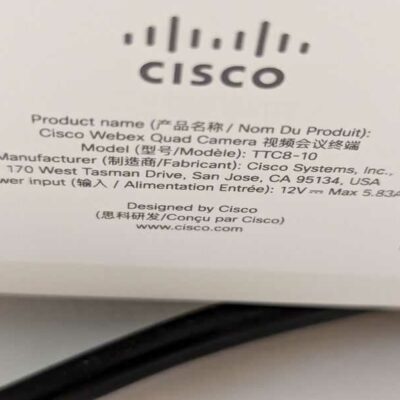 Système de visio conférence de marque CISCO modèle Webex Quad Camera TTC8-10. 2 unités. Vendu avec faculté de réunion. Localisation : Canada 1er (2c06, 2b21)